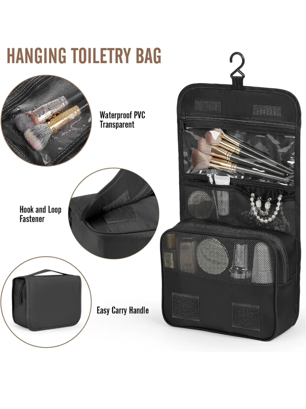 Travel Packing Cubes and Toiletry Bag Set - Black